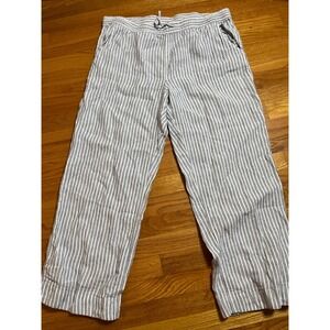 L.L. Bean White and Navy Striped Wide-Leg Pants
